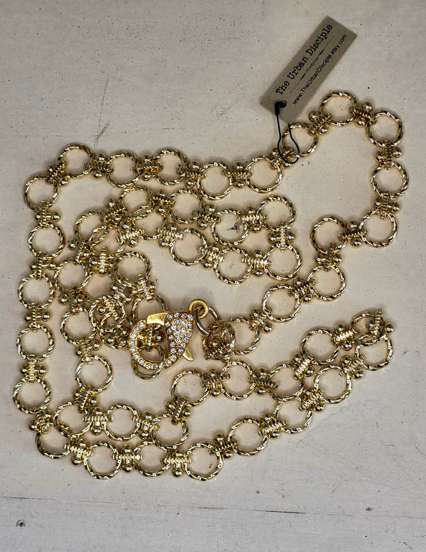 Long Gold Statement Necklace with Large Sparkling Clasp