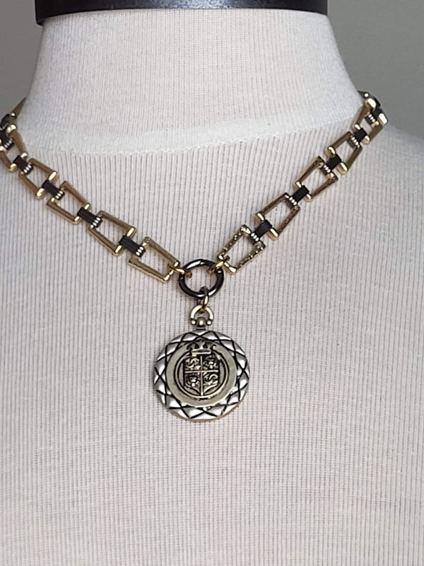 French Royal Crest Pendant with Luxe Mixed Metals- A One Of A Kind Necklace