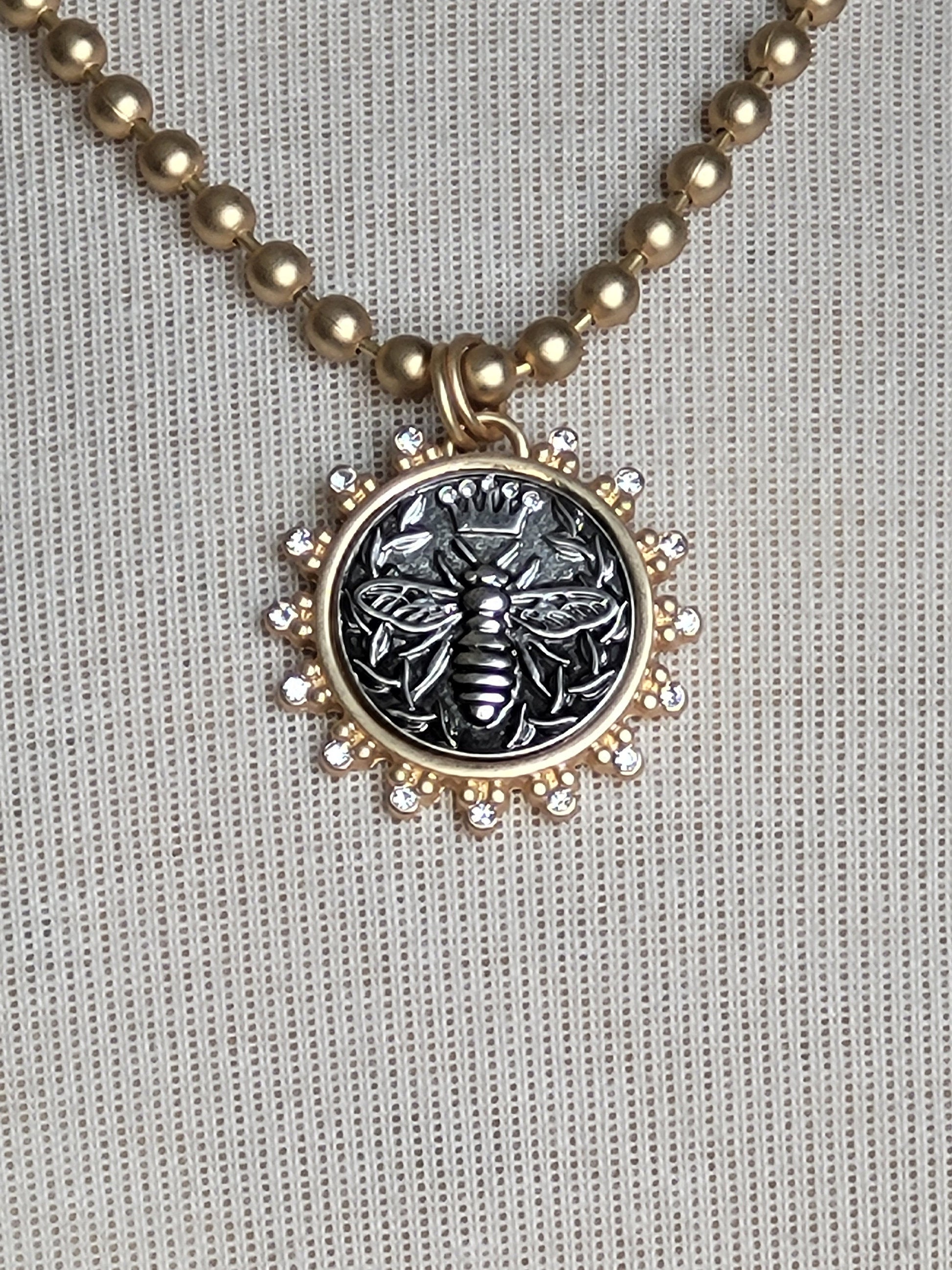 Queen Bee Pendant on Gold Ball Chain Necklace, Handmade Personalized Necklace