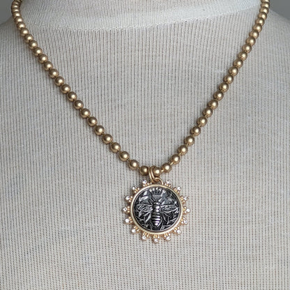 Queen Bee Pendant on Ball Chain Necklace,  Handmade Personalized Necklace