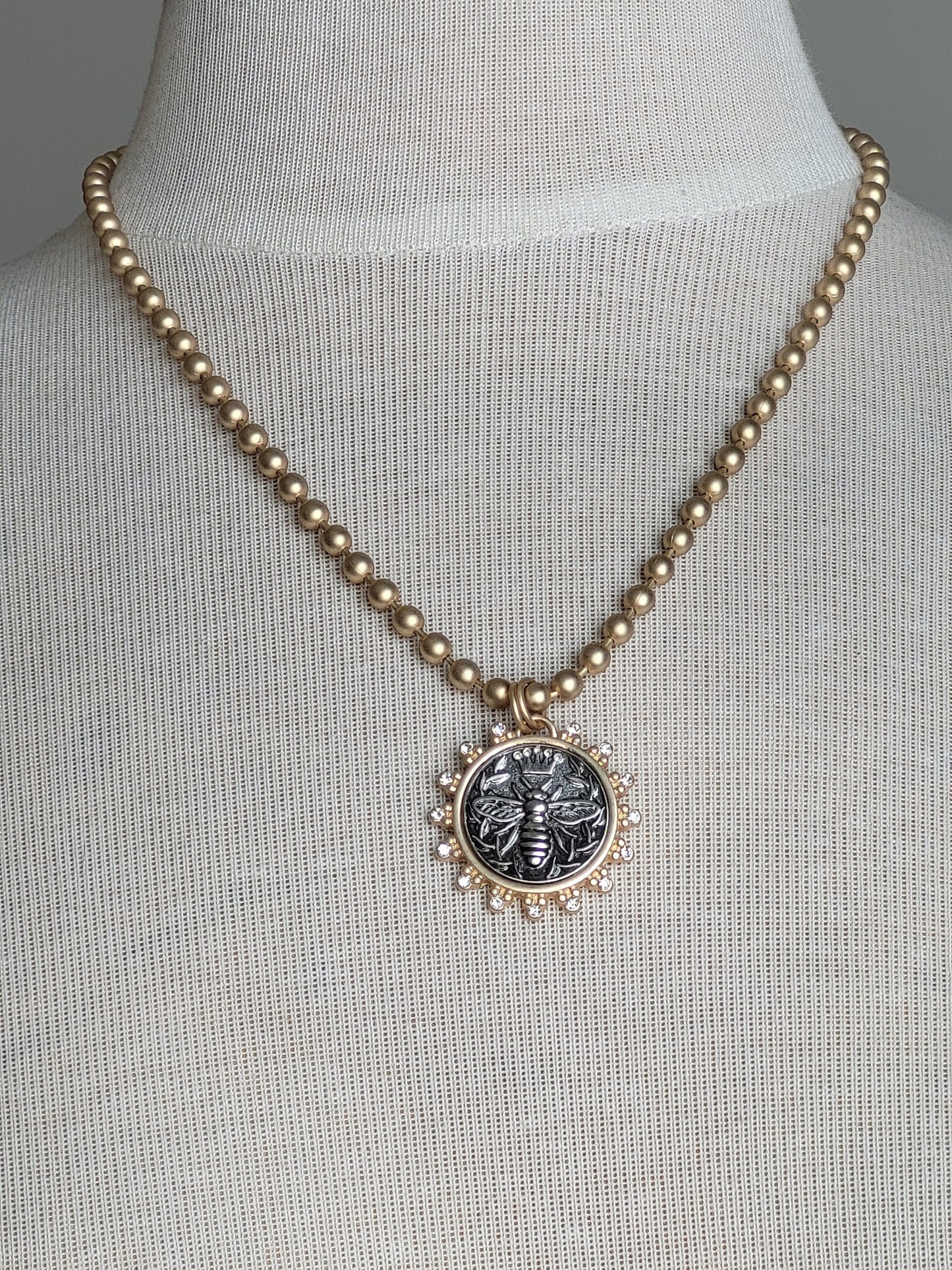 Queen Bee Pendant on Gold Ball Chain Necklace, Handmade Personalized Necklace