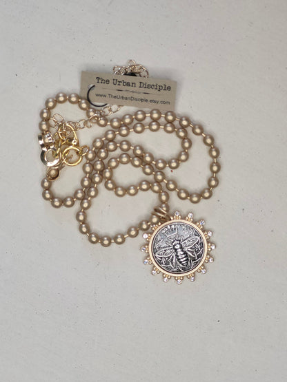 Queen Bee Pendant on Ball Chain Necklace, Handmade Personalized Necklace