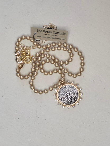 Queen Bee Pendant on Ball Chain Necklace, Handmade Personalized Necklace