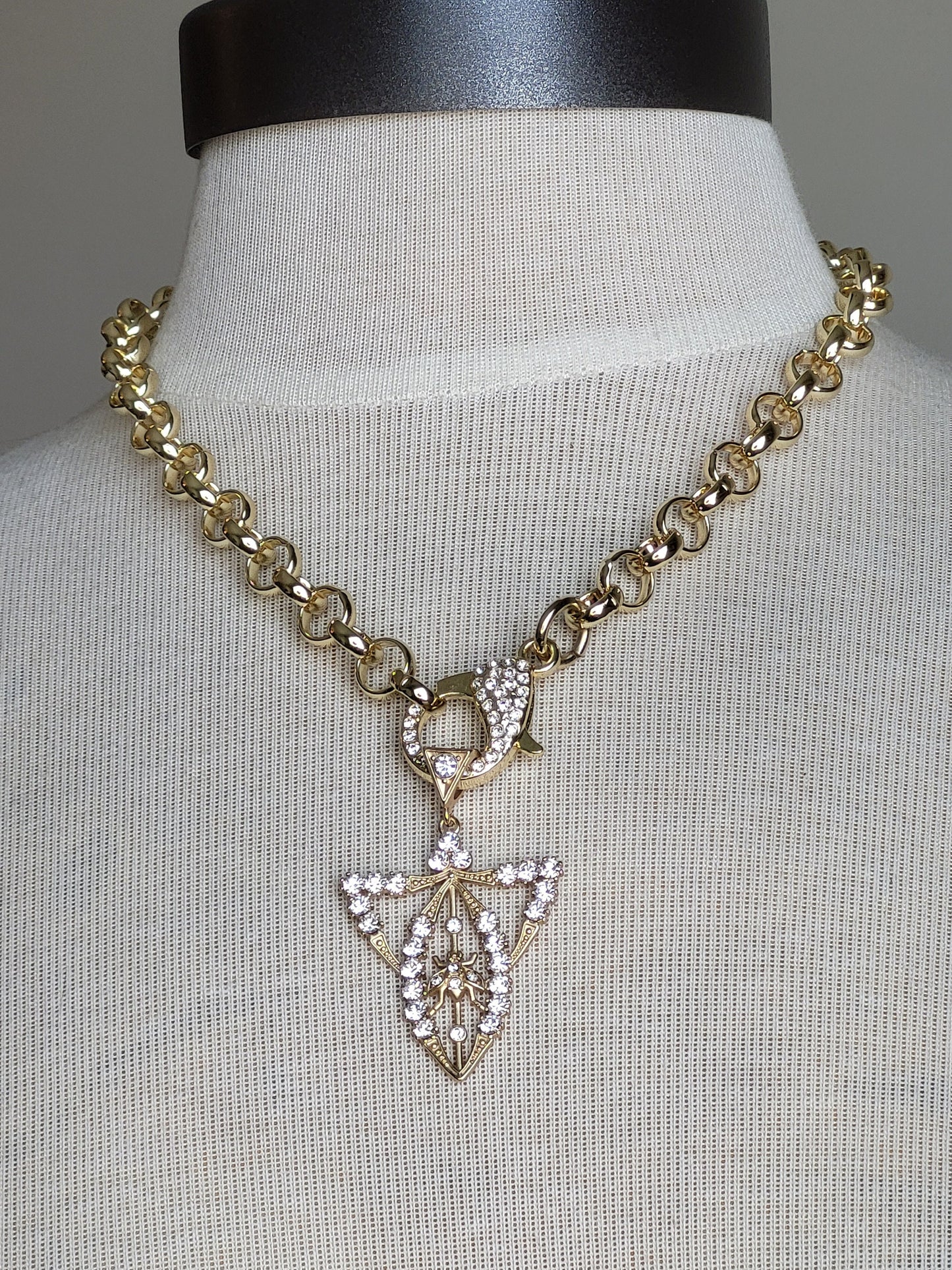 Handmade Gold Necklace - Vintage Inspired Edwardian Bee Pendant on Chunky Gold Chain with Sparkly oversized Lobster Clasp