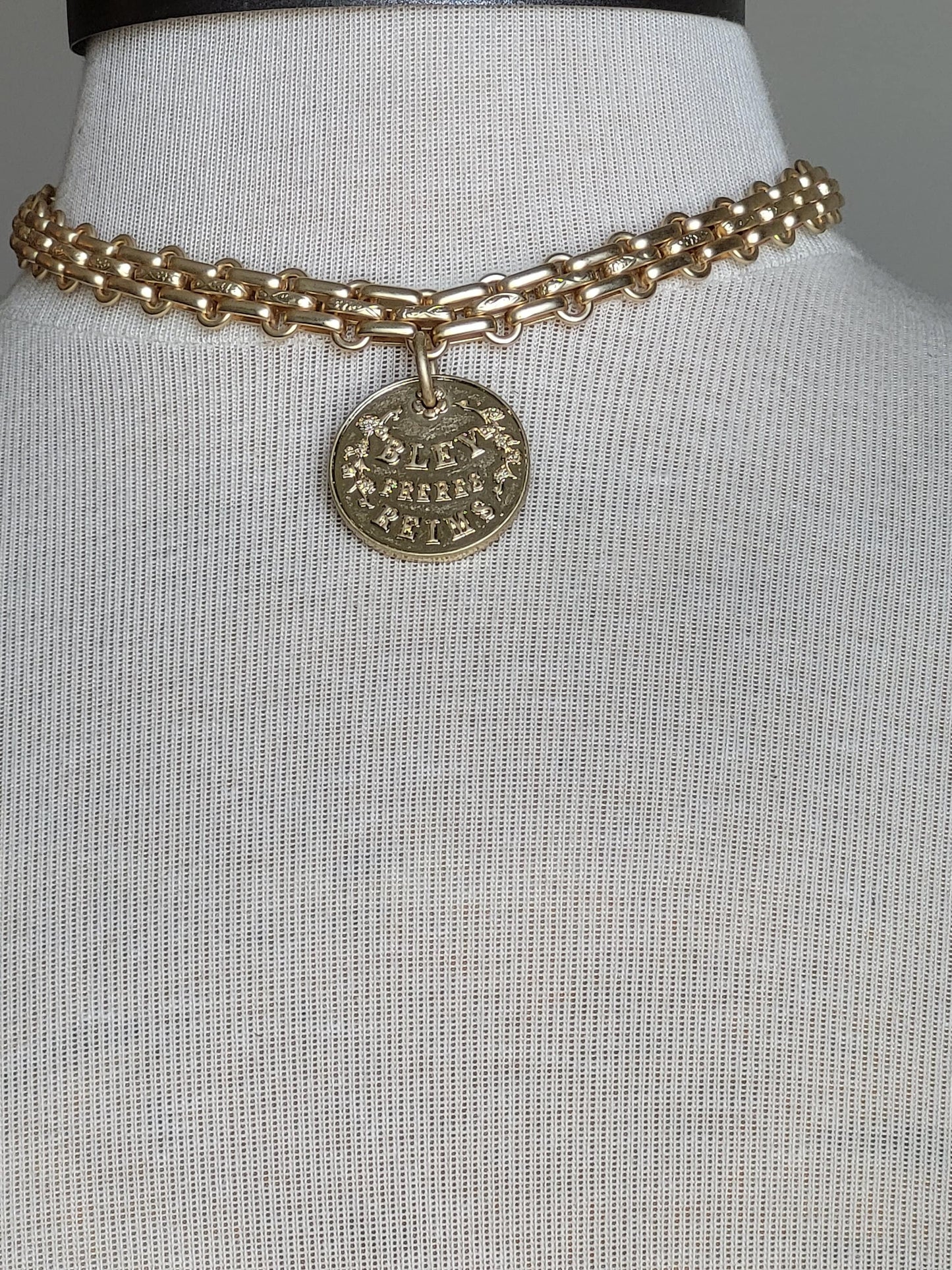 Statement Gold Multilink Choker with French Champaign Coin Pendant