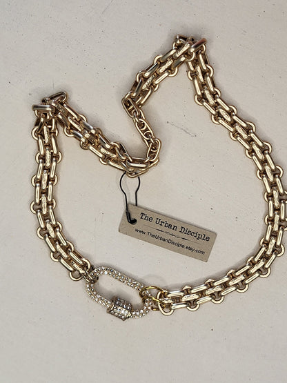 Luxurious Multilink Choker featuring CZ Pave Carabiner Clasp