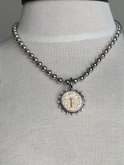Queen Bee Pendant on Ball Chain Necklace, Handmade Personalized Necklace