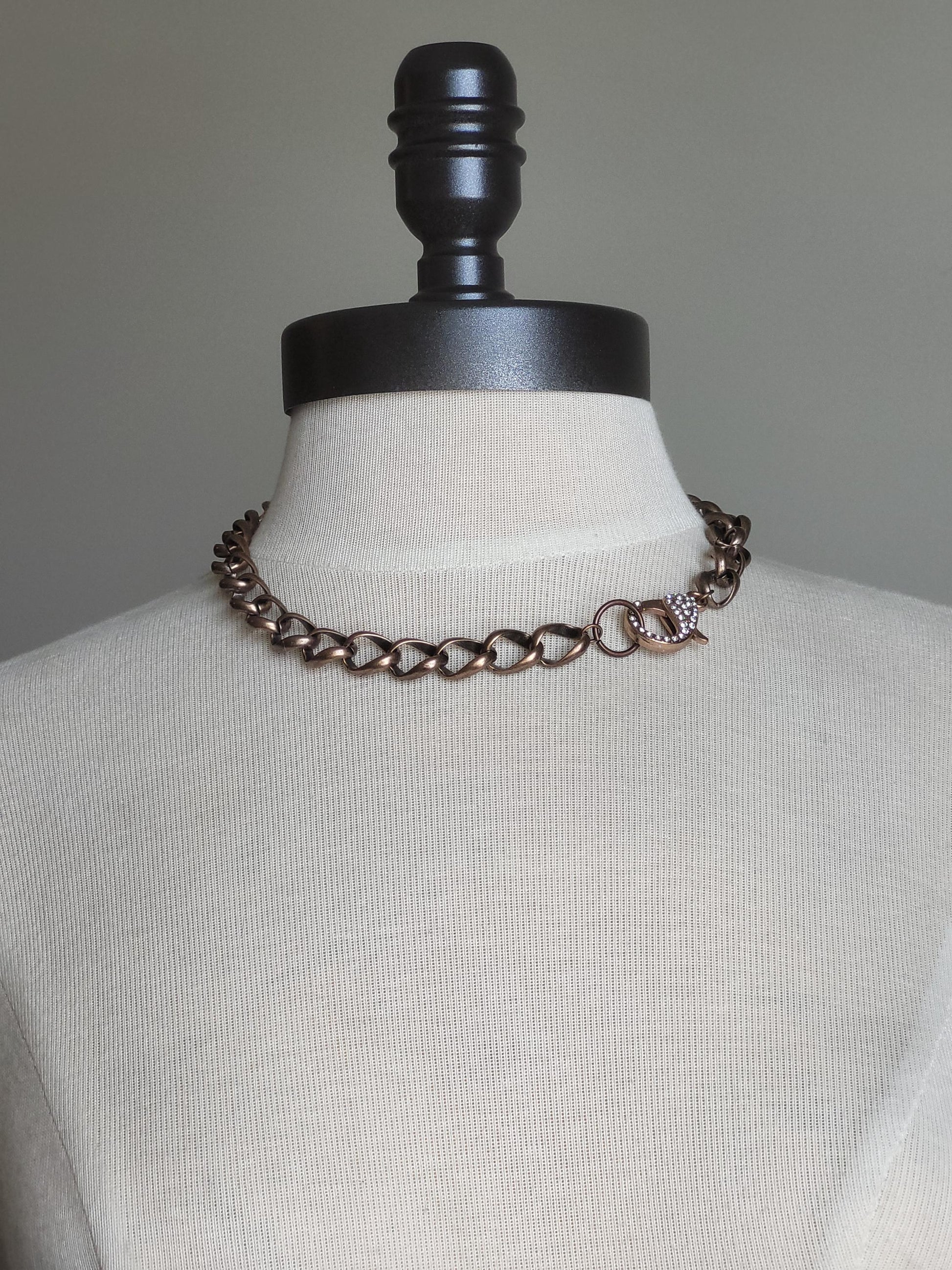 Large Rhinestone Clasp, Chunky Link Choker- Handcrafted Luxe Rococo Jewelry