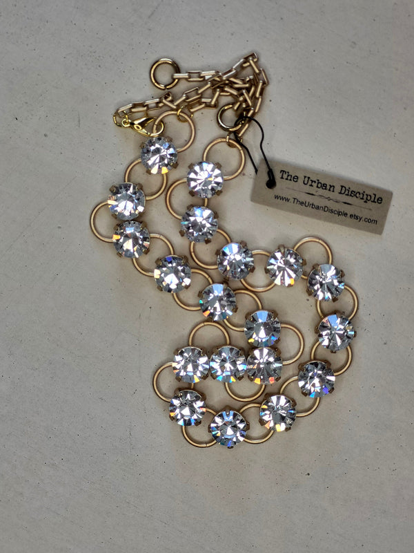 Vintage Glam Matte Gold Swarovski Crystal Choker Necklace – Handcrafted 15” with 2” Extender