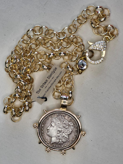 Burnished Silver Coin Necklace-Reproduction Liberty Coin Pendant