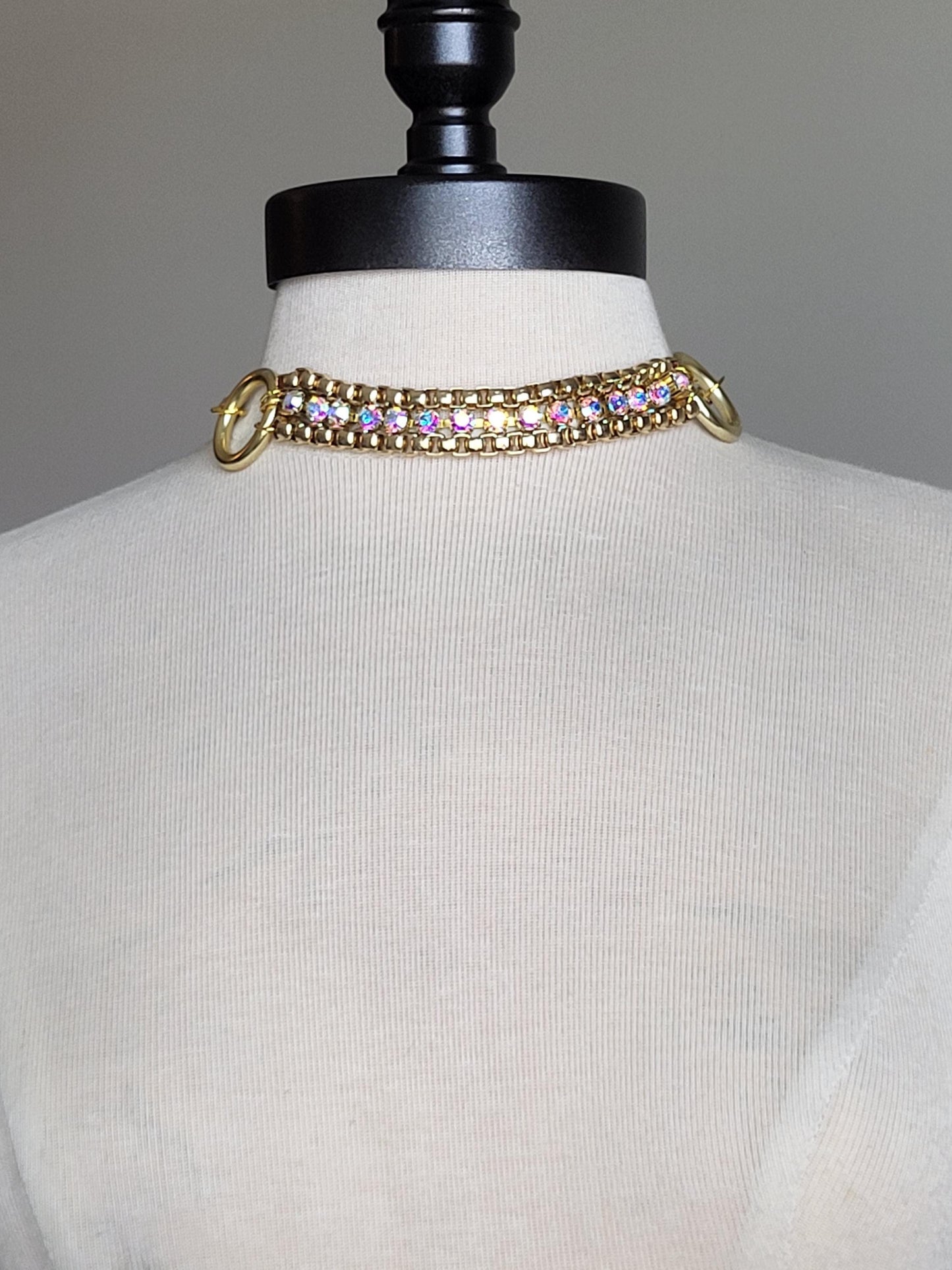 Large Link, Stainless Steel Choker Necklace-Large Silver Cuban Curb Chain, Rhinestone Chain and O Rings-Large Chunky Chain-Handmade Jewelry