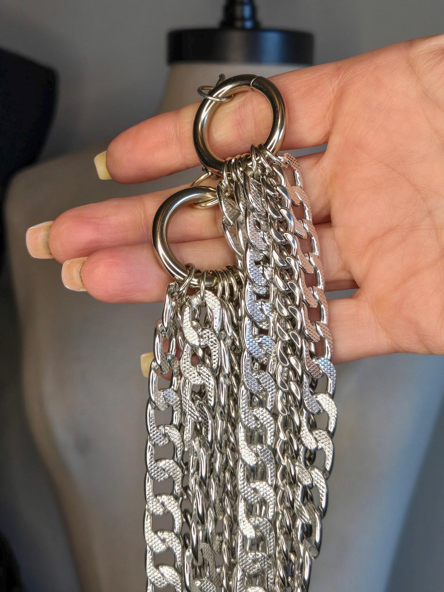 Large Link, Stainless Steel Choker Necklace- Chunky Silver Cuban Curb Chain, and O Rings-Large Chunky Chain-Handmade Jewelry