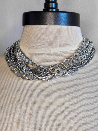 Large Link, Stainless Steel Choker Necklace- Chunky Silver Cuban Curb Chain, and O Rings-Large Chunky Chain-Handmade Jewelry