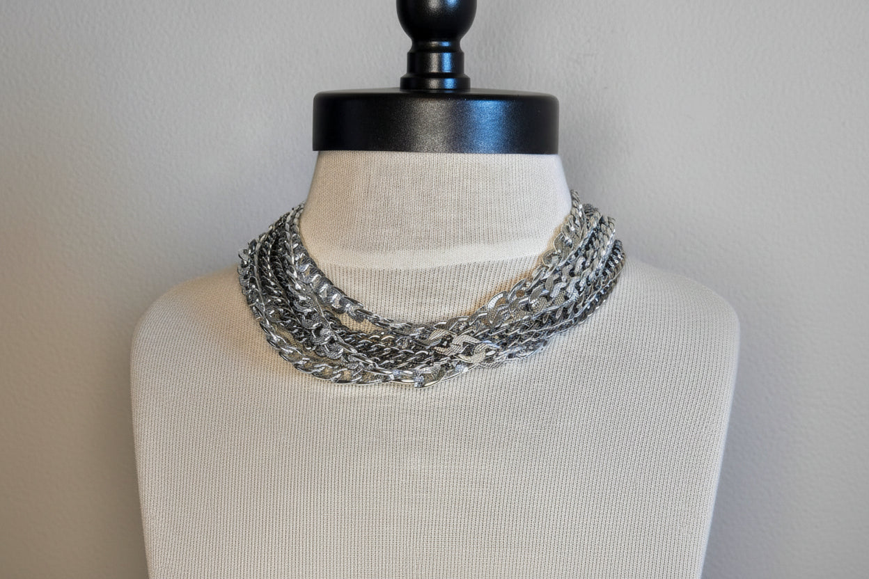 Large Link, Stainless Steel Choker Necklace- Chunky Silver Cuban Curb Chain, and O Rings-Large Chunky Chain-Handmade Jewelry
