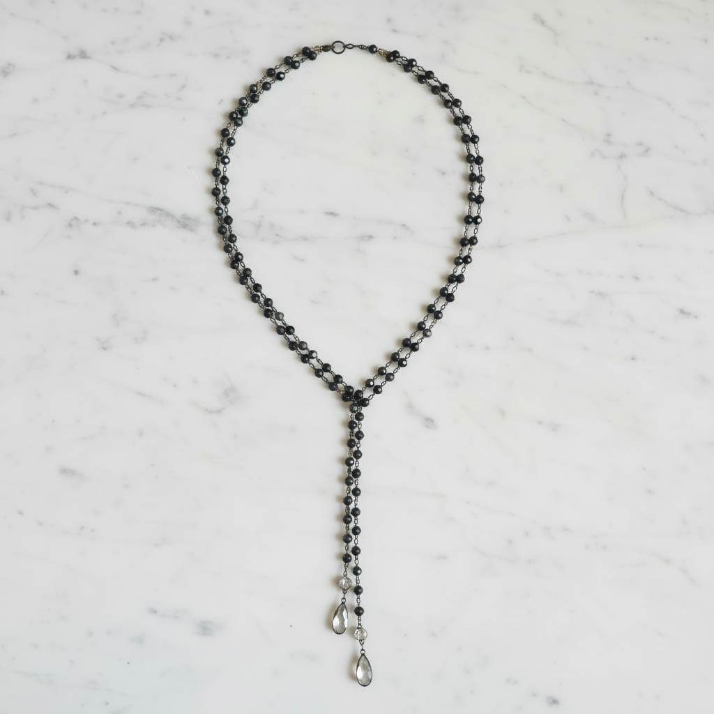 Y Necklace With Austrian Crystals and Genuine Labradorite - Layering Necklace, Statement Jewelry