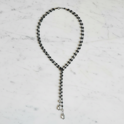 Y Necklace With Austrian Crystals and Genuine Labradorite - Layering Necklace, Statement Jewelry