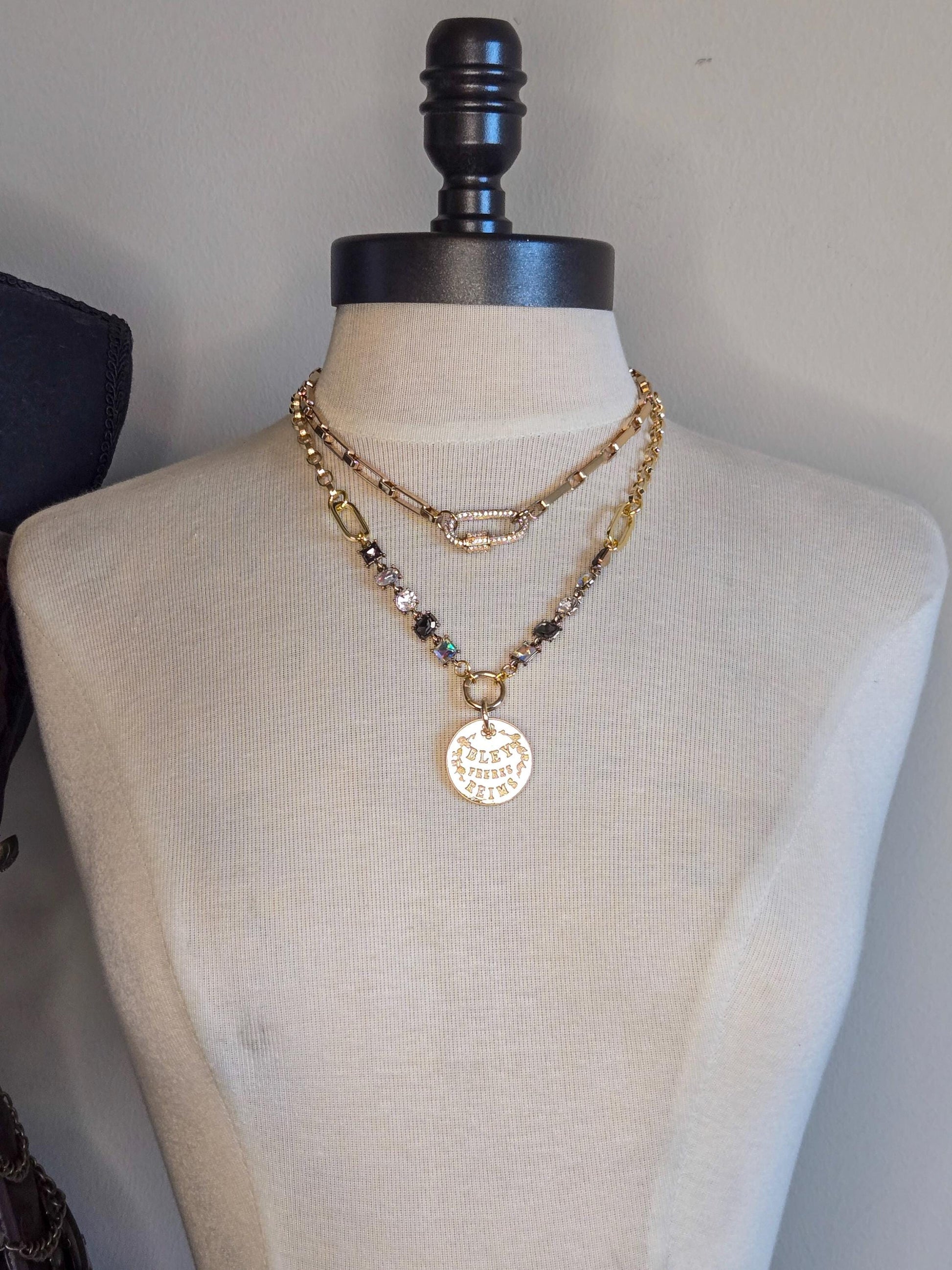 Chunky Paperclip Link Chain Choker Necklace - 14K Gold Plated Chain with Pave Carabiner Clasp