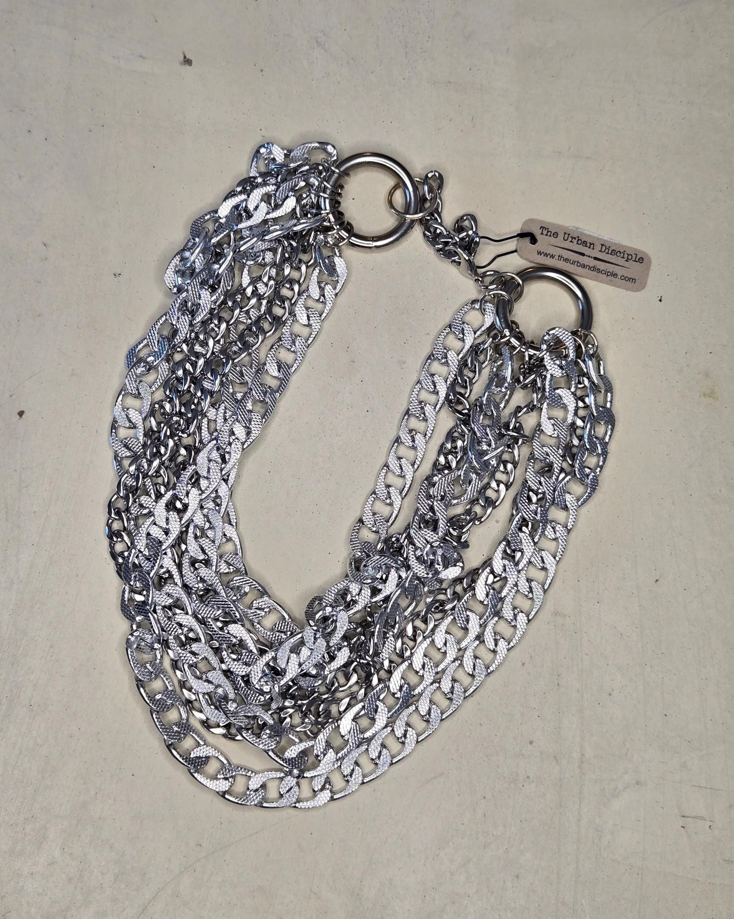Large Link, Stainless Steel Choker Necklace- Chunky Silver Cuban Curb Chain, and O Rings-Large Chunky Chain-Handmade Jewelry