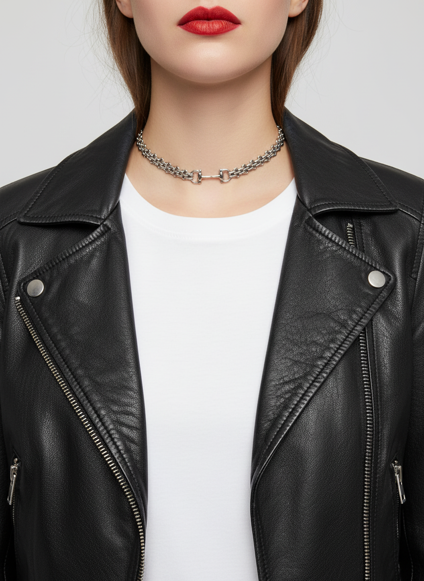 Chunky Snaffle Bit Choker - Antique Silver Finish, Equestrian Necklace