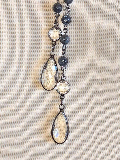Y Necklace With Austrian Crystals and Genuine Labradorite - Layering Necklace, Statement Jewelry