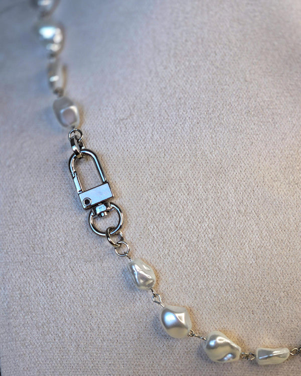 Pearl Necklace- Porcelain Baroque Pearls With Silver Industrial Clasp - Layering Necklace- Elegant Jewelry