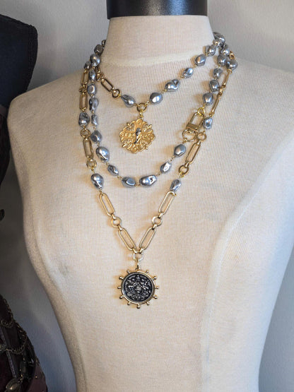 Pearl Necklace- Porcelain Baroque Pearls With Gold Industrial Clasp - Layering Necklace- Elegant Jewelry
