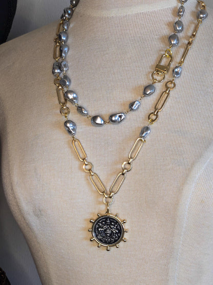 Pearl Necklace- Porcelain Baroque Pearls With Gold Industrial Clasp - Layering Necklace- Elegant Jewelry