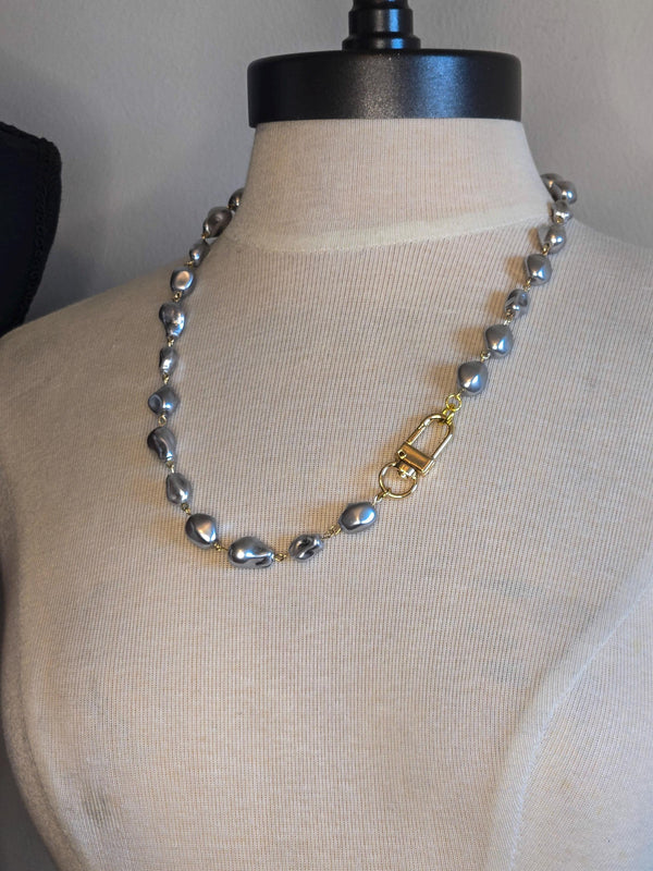 Pearl Necklace- Porcelain Baroque Pearls With Gold Industrial Clasp - Layering Necklace- Elegant Jewelry