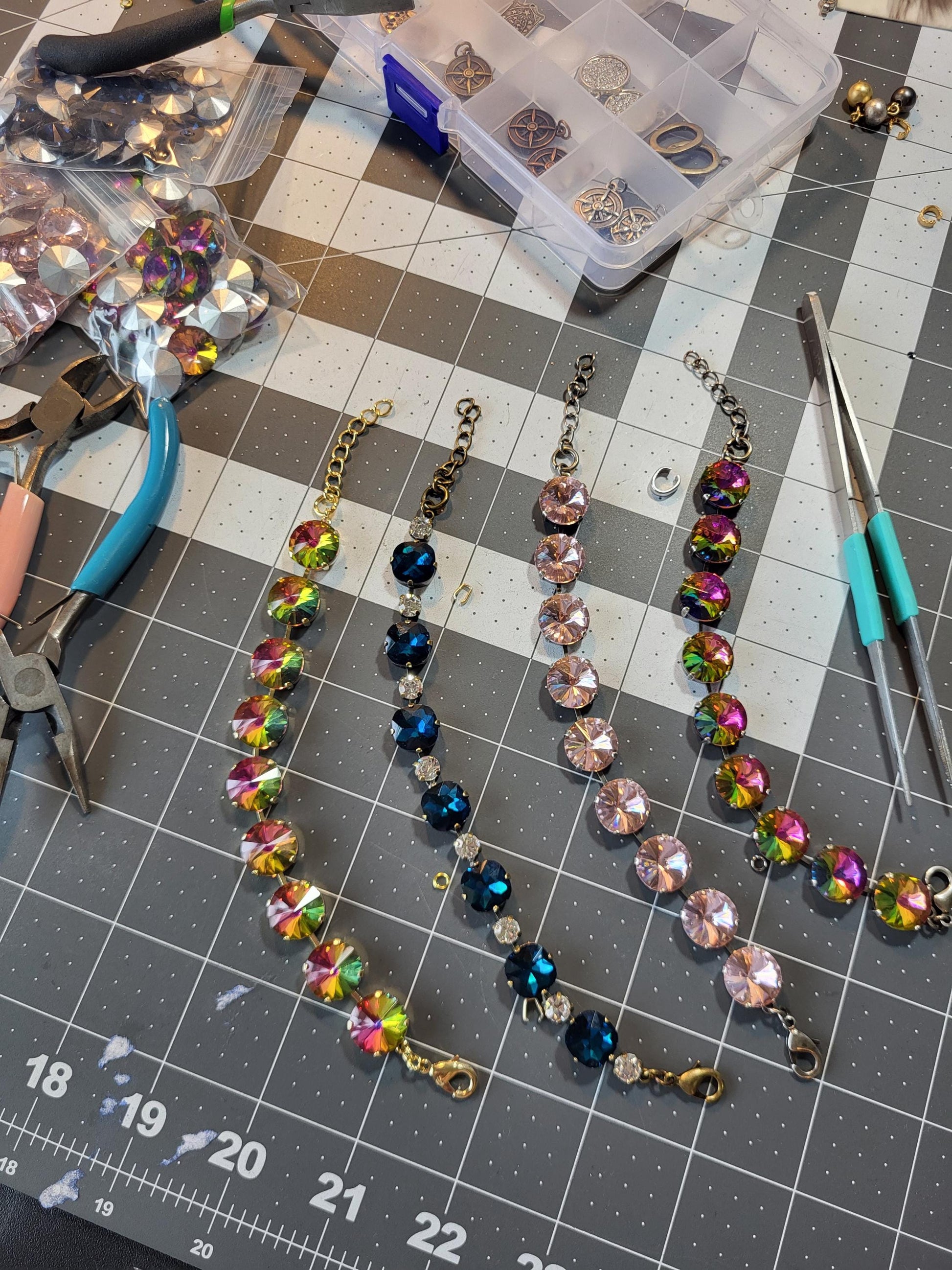 Sparkling Rivoli Crystal Tennis Bracelet - Bridal Jewelry - Multi Colored Crystals
