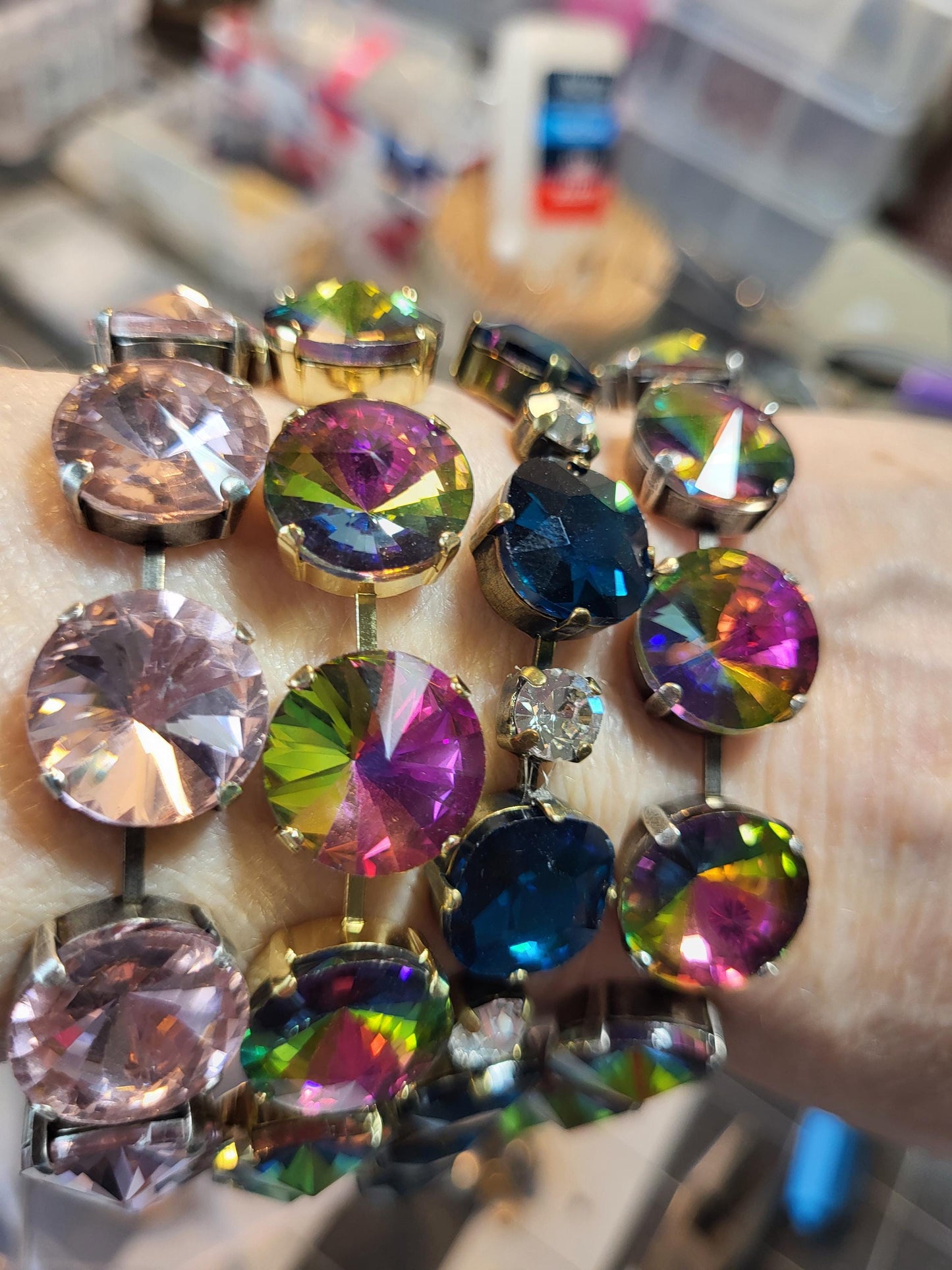 Sparkling Rivoli Crystal Tennis Bracelet - Bridal Jewelry - Multi Colored Crystals