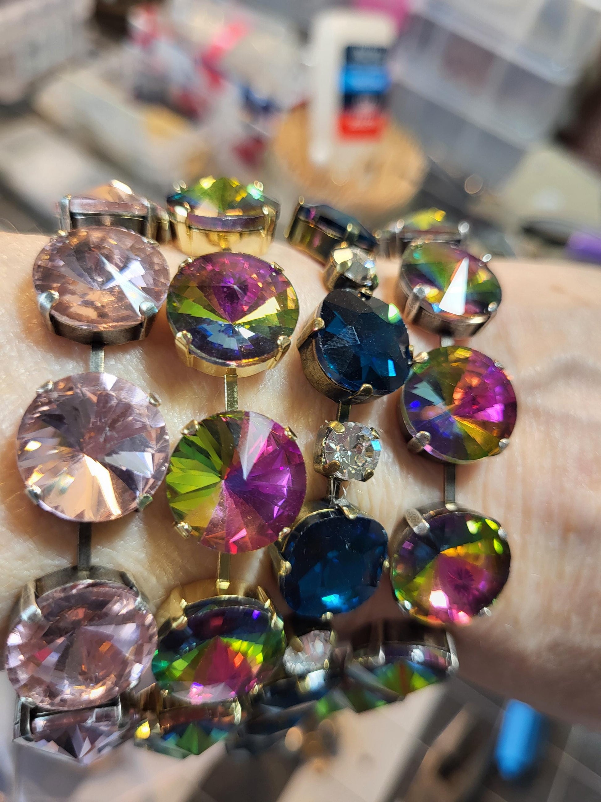 Sparkling Rivoli Crystal Tennis Bracelet - Bridal Jewelry - Multi Colored Crystals