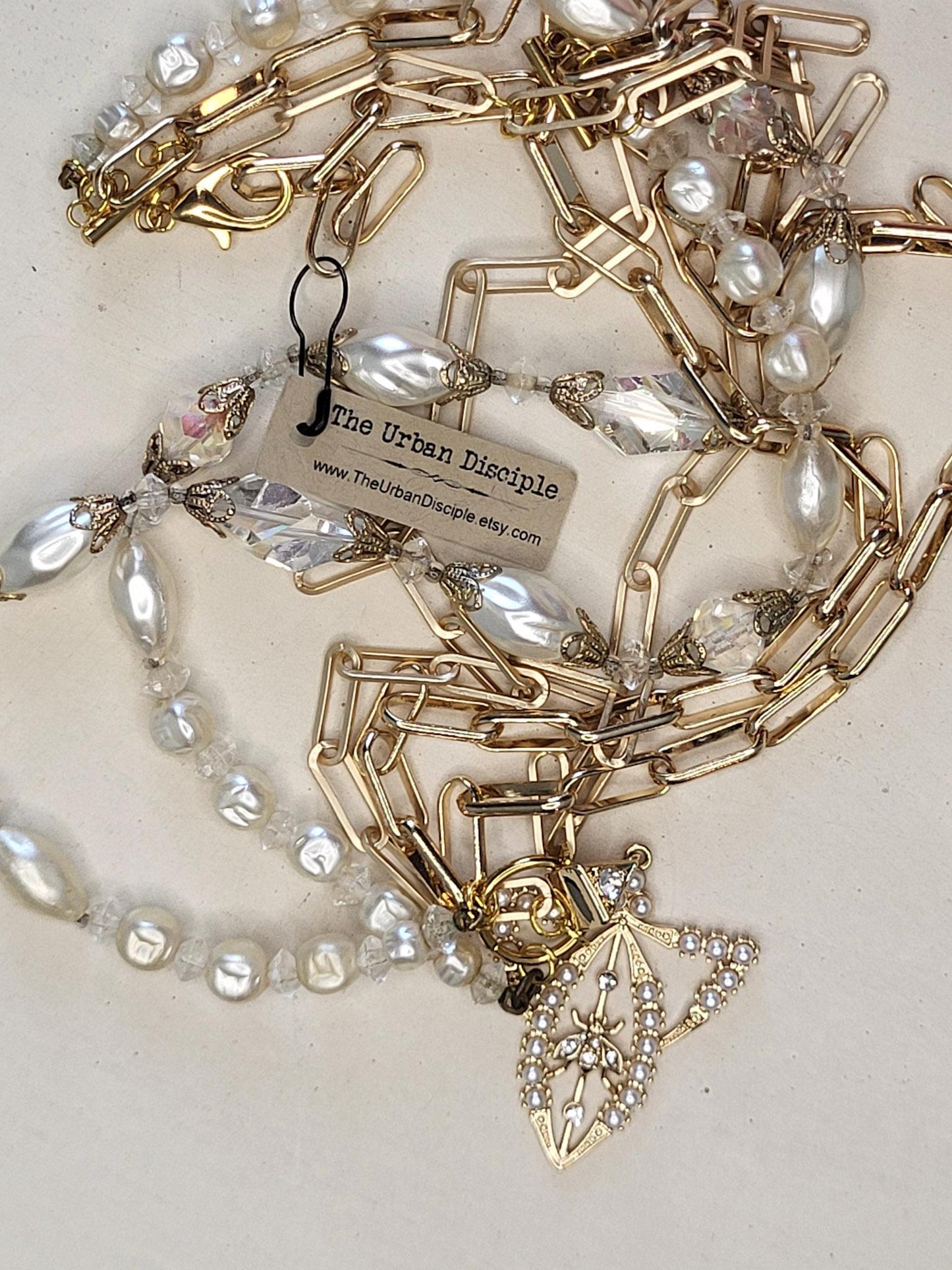 One-Of-A-Kind Repurposed Vintage Pearl Necklace featuring Unusual Gold Bee Pendant