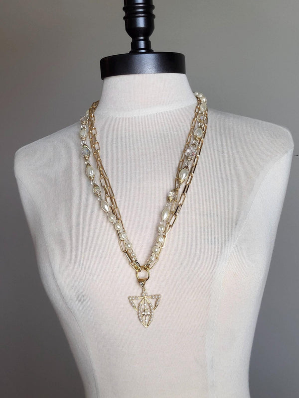 Repurposed Vintage Pearl Necklace: Gold Bee Pendant, 14k Gold Plated