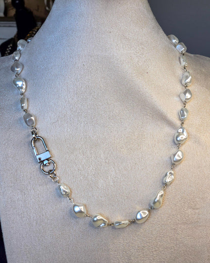 Pearl Necklace- Porcelain Baroque Pearls With Silver Industrial Clasp - Layering Necklace- Elegant Jewelry