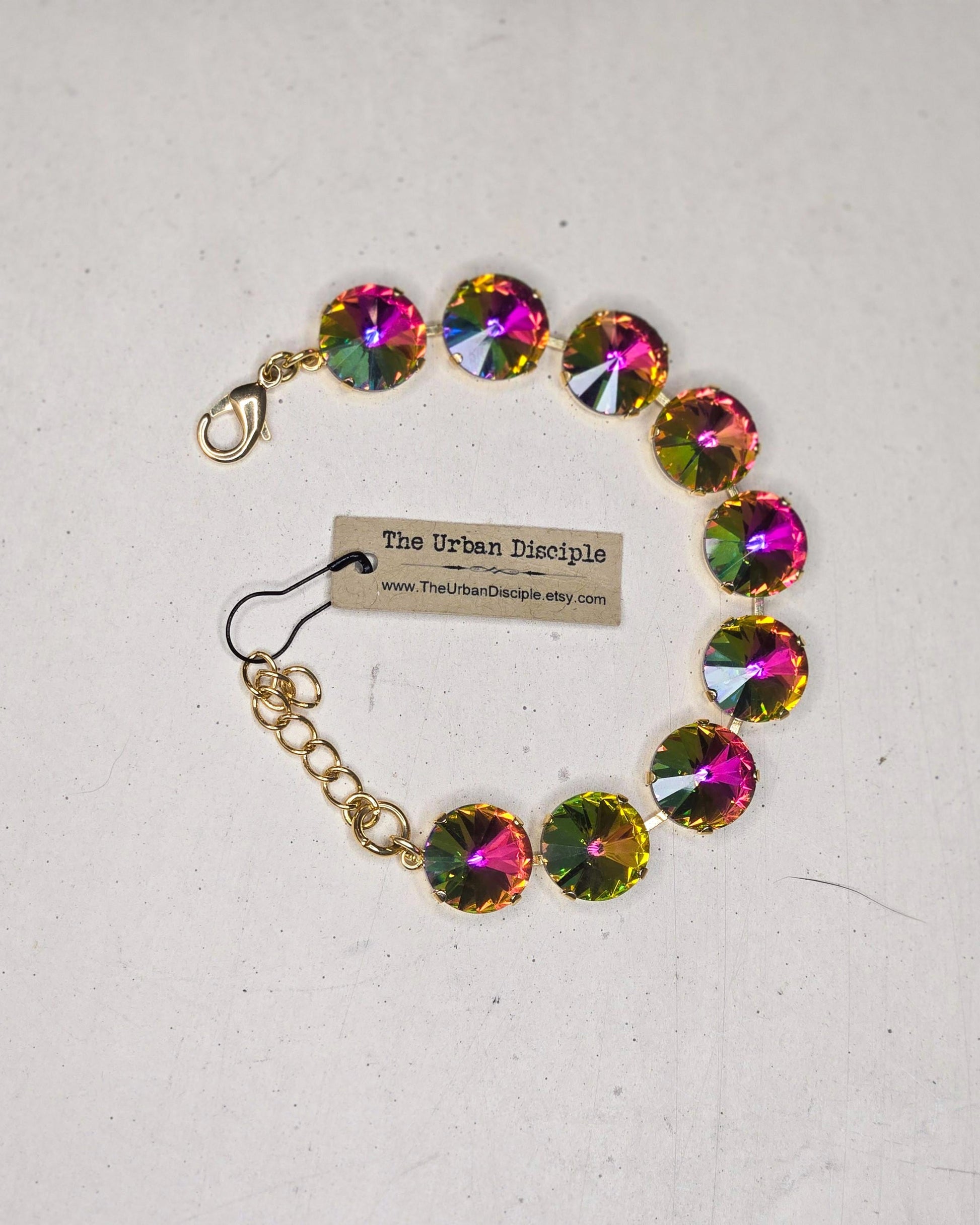 Sparkling Rivoli Crystal Tennis Bracelet - Bridal Jewelry - Multi Colored Crystals