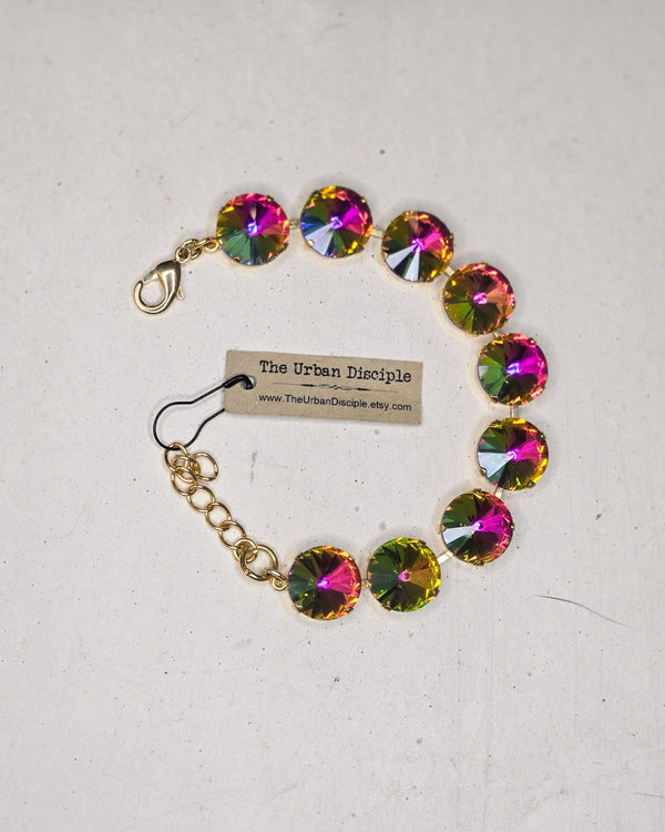 Sparkling Rivoli Crystal Tennis Bracelet - Bridal Jewelry - Multi Colored Crystals