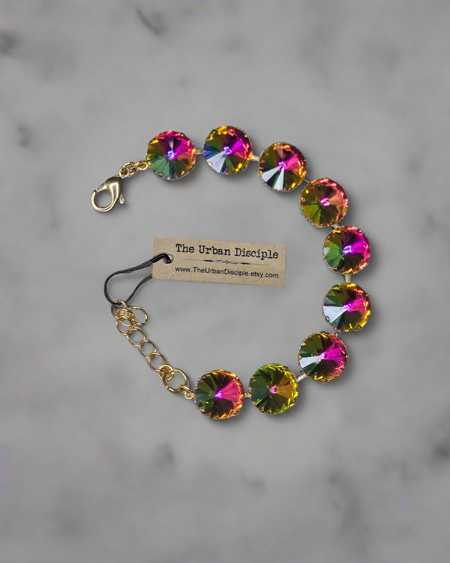 Sparkling Rivoli Crystal Tennis Bracelet - Bridal Jewelry - Multi Colored Crystals