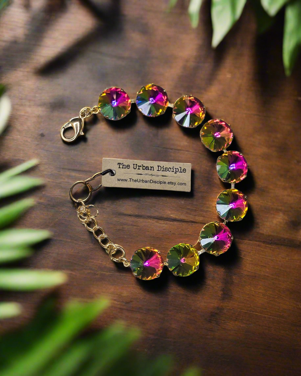 Sparkling Rivoli Crystal Tennis Bracelet - Bridal Jewelry - Multi Colored Crystals