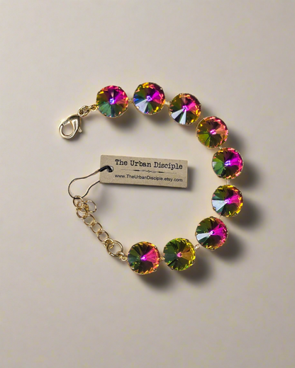 Sparkling Rivoli Crystal Tennis Bracelet - Bridal Jewelry - Multi Colored Crystals
