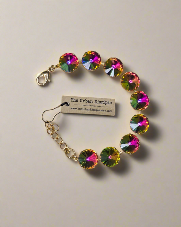 Sparkling Rivoli Crystal Tennis Bracelet - Bridal Jewelry - Multi Colored Crystals