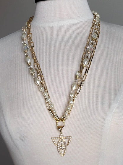 One-Of-A-Kind Repurposed Vintage Pearl Necklace featuring Unusual Gold Bee Pendant