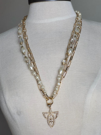 One-Of-A-Kind Repurposed Vintage Pearl Necklace featuring Unusual Gold Bee Pendant