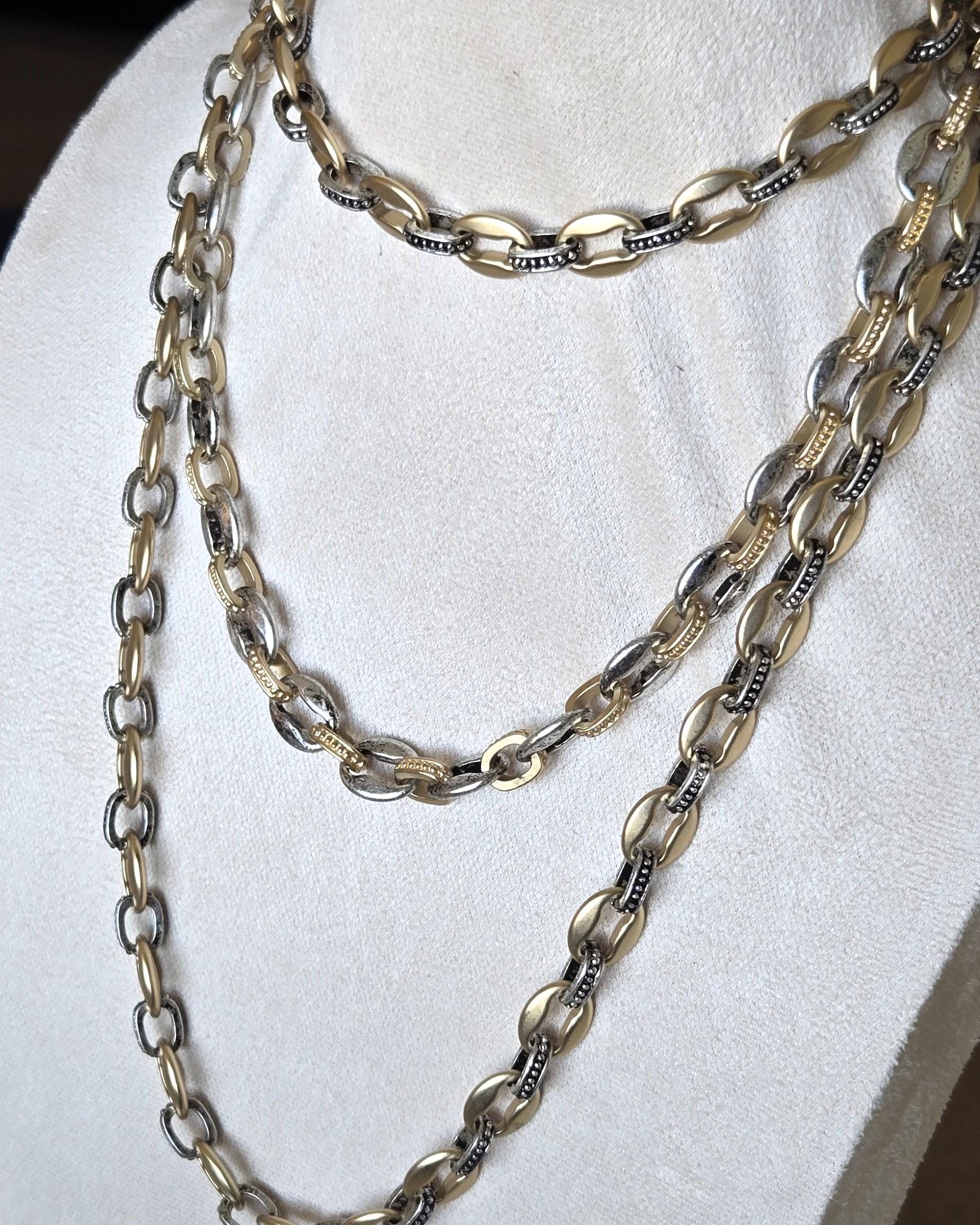 Chunky Mixed Metal Chain Necklace- Customized Jewelry - Layering Necklace, Two Tone Choker Statement Necklace
