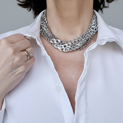 Chunky Silver Cuban Curb Chain Choker: Stainless Steel O-Ring Necklace