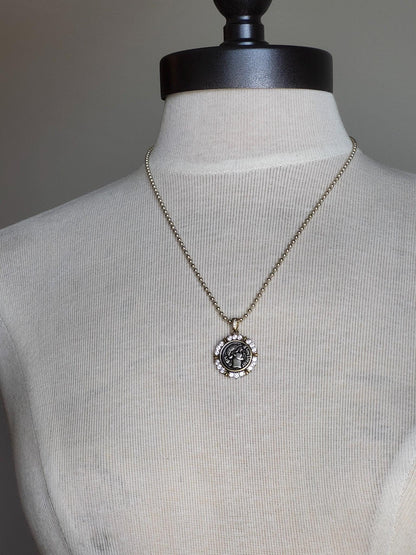 Antique Greek Drachma Coin Replica on 18" Gold Ball Chain - Mixed Metal Coin Necklace