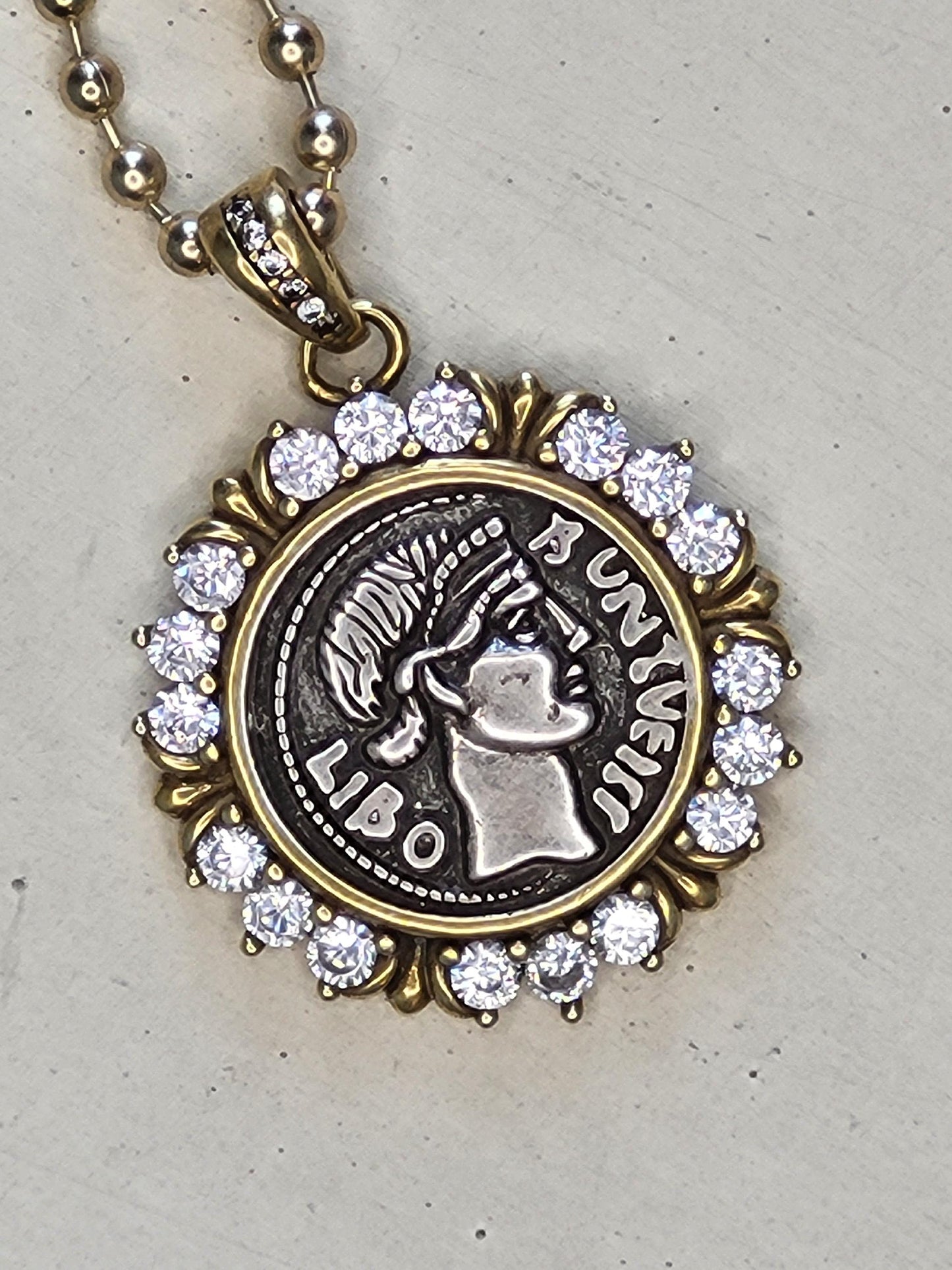 Antique Greek Drachma Coin Replica on 18" Gold Ball Chain - Mixed Metal Coin Necklace