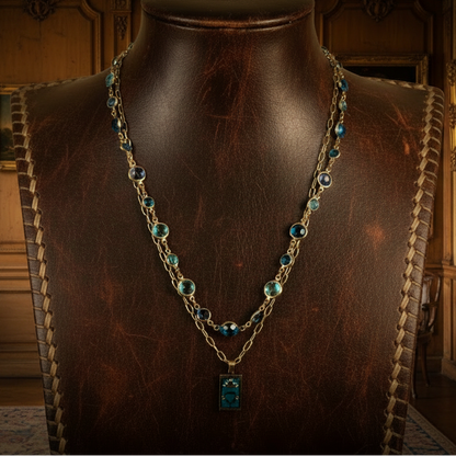 Gold Tarot Card Necklace: Turquoise Crystal Double Strand