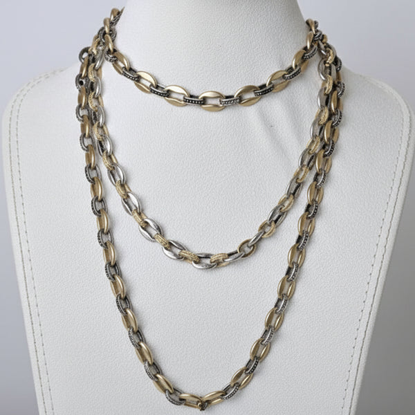 Chunky Mixed Metal Chain Necklace- Customized Jewelry - Layering Necklace, Two Tone Choker Statement Necklace