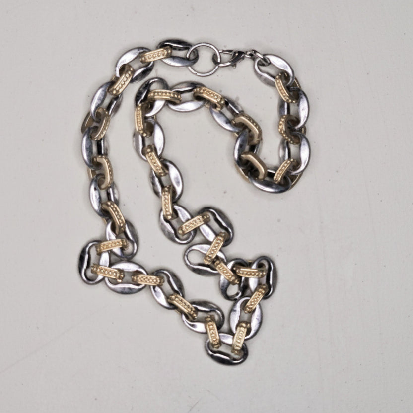 Chunky Mixed Metal Chain Necklace- Customized Jewelry - Layering Necklace, Two Tone Choker Statement Necklace