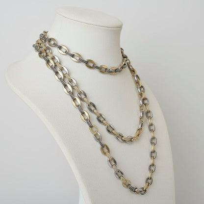 Chunky Mixed Metal Chain Necklace- Customized Jewelry - Layering Necklace, Two Tone Choker Statement Necklace